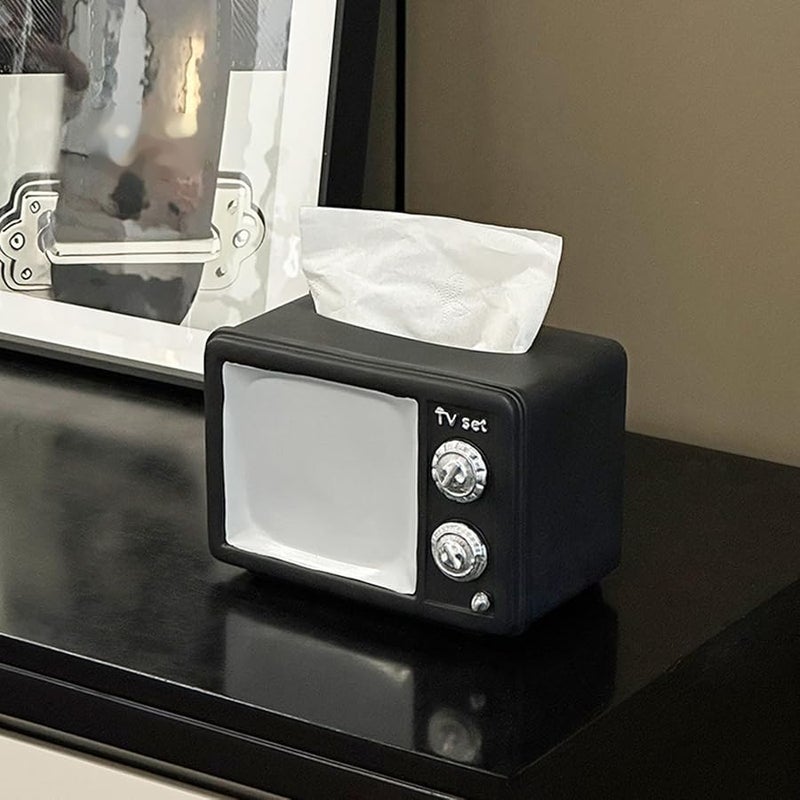 حامل علبة المناديل على شكل تلفزيون قديم من الراتنج، ديكور منزلي متعدد الوظائف لغرفة المعيشة - Image 2